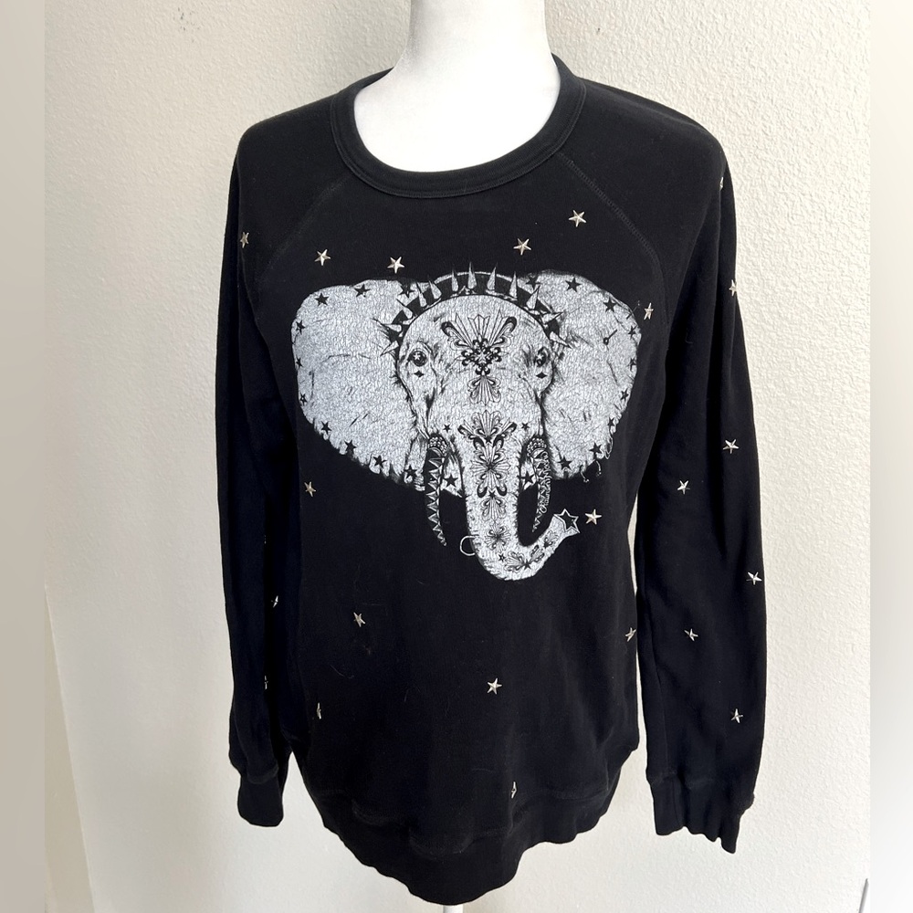 Lauren Moshi xs women’s black elephant star studded sweatshirt fleece rare